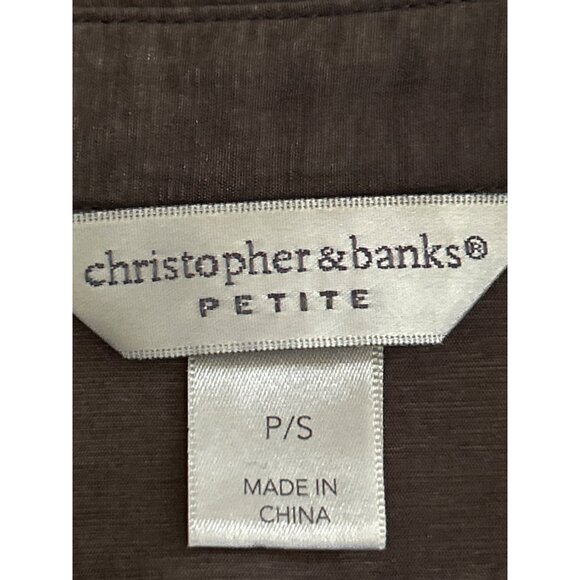 Christopher & Banks Womens Petite Small Short Sleeve V Neck Brown Blouse - Picture 4 of 8
